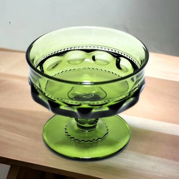 Vintage Indiana Kings Crown Green Thumbprint Glasses Champagne Sherbet Set Of 4 - Picture 2 of 5